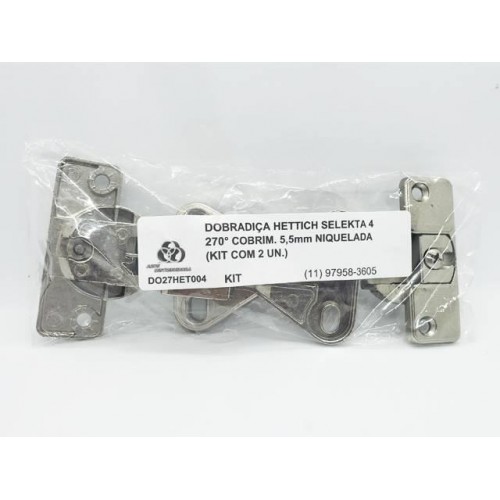 Dobradiça Hettich Selekta 4 270° Cobrim. 5,5Mm Niquelada (Kit Com 2 Un.)