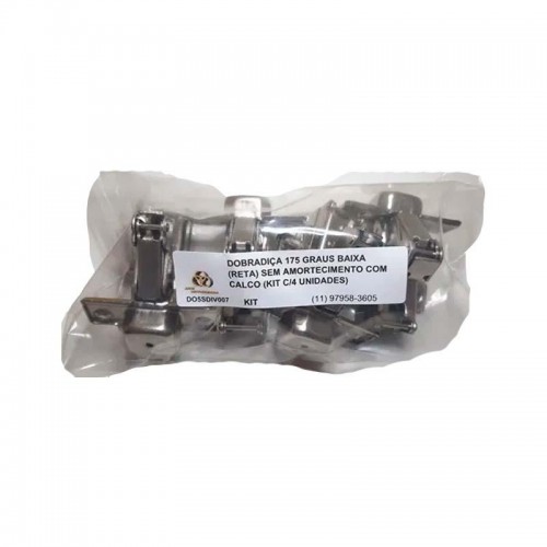 Dobradiça 175 Graus Baixa (Reta) Sem Amortecimento Com Calco (Kit C/4 Unidades) Dobradiça 175 Graus Baixa (Reta) Sem Amortecimento Com Calco (Kit C/4 Unidades)