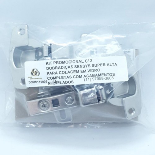 Kit Promocional C/ 2 Dobradiças Sensys Super Alta Para Colagem Em Vidro Completas Com Acabamentos Niquelados Kit Promocional C/ 2 Dobradiças Sensys Super Alta Para Colagem Em Vidro Completas Com Acabamentos Niquelados