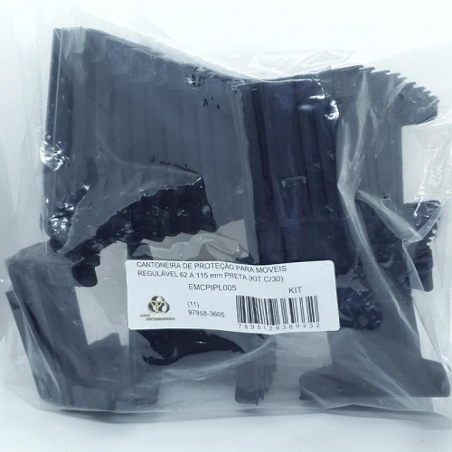 Cantoneira De Proteção Para Moveis Regulável 62 A 115 Mm Preta (Kit C/30)