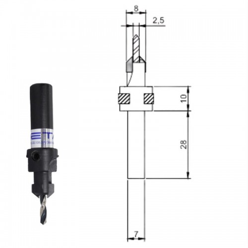 Escareador Conico 45° 8 Mm Para Broca 3 Mm Com Haste 10 Mm E Chave Allen