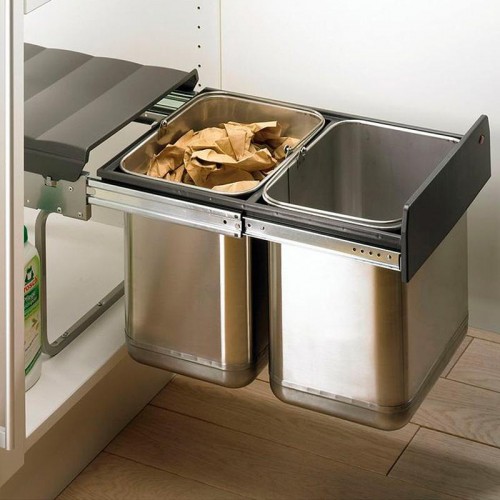 Lixeira Dupla Aço Inox DUO II - 400 Importada Hettich