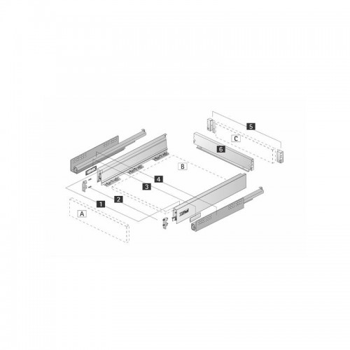 Kit De Gaveta Metálica Innotech Hettich Baixa (70Mm) Cinza 470Mm Extração Total (V6) Com Silent System (Amortec.)
