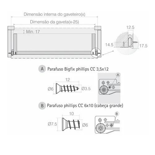Corrediça Metálica Bigfer 250 Mm Epóxi Branca Corrediça Metálica Bigfer 250 Mm Epóxi Branca