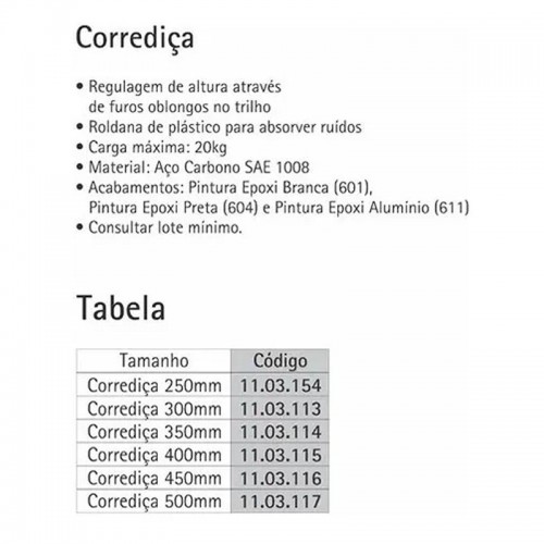Kit Promocional C/ 4 Corrediças Metálicas Bigfer 250 Mm Epóxi Branca + 32 Pf Mad C.Ch. 4,0 X 12