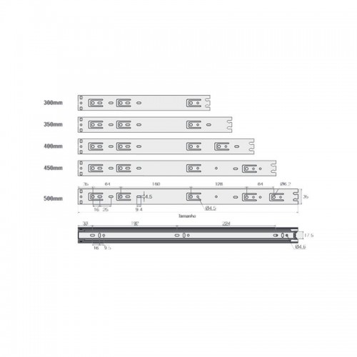 Corrediça Telescópica Light 250 Mm Zinco Branco Avulsa