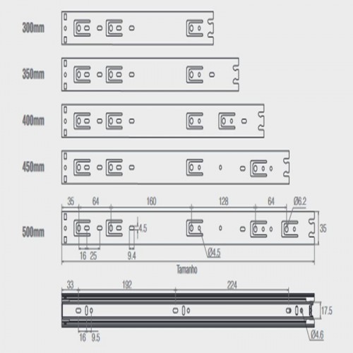 Corrediça Telescópica Light 350 Mm Zinco Branco Avulsa Corrediça Telescópica Light 350 Mm Zinco Branco Avulsa