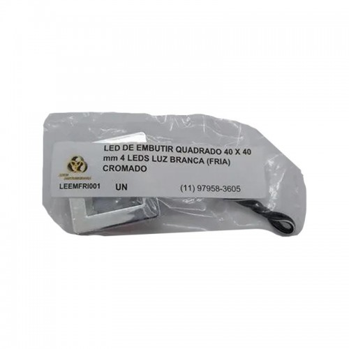 Led De Embutir Quadrado 40 X 40 Mm 4 Leds Luz Branca (Fria) Cromado Base Hs