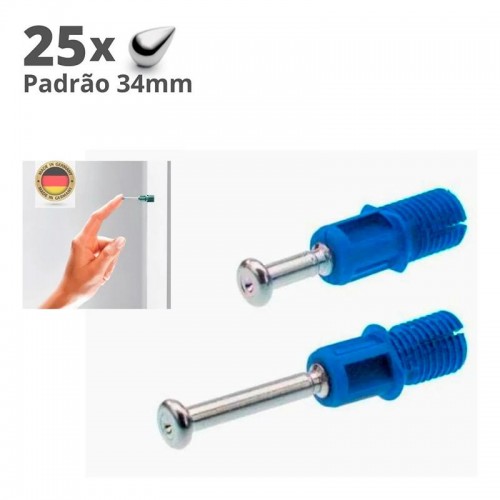 Parafuso Rastex Rapid Hettich Du 325 (Padrão 34Mm) Para Furo 8 Mm Azul (Kit Com 25 Un)