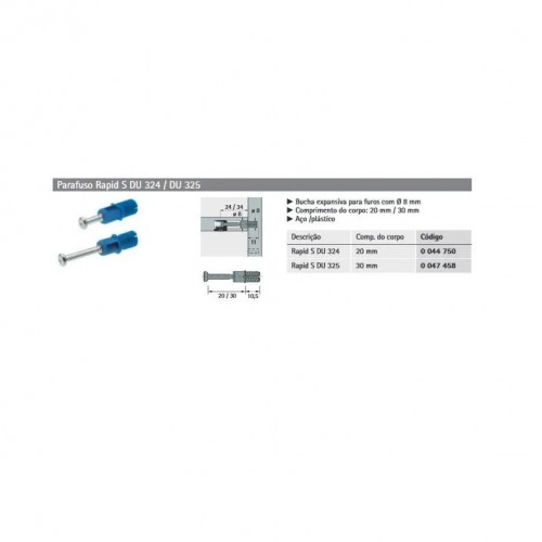 Parafuso Rastex Rapid Hettich Du 325 (Padrão 34Mm) Para Furo 8 Mm Azul (Kit Com 25 Un) Parafuso Rastex Rapid Hettich Du 325 (Padrão 34Mm) Para Furo 8 Mm Azul (Kit Com 25 Un)