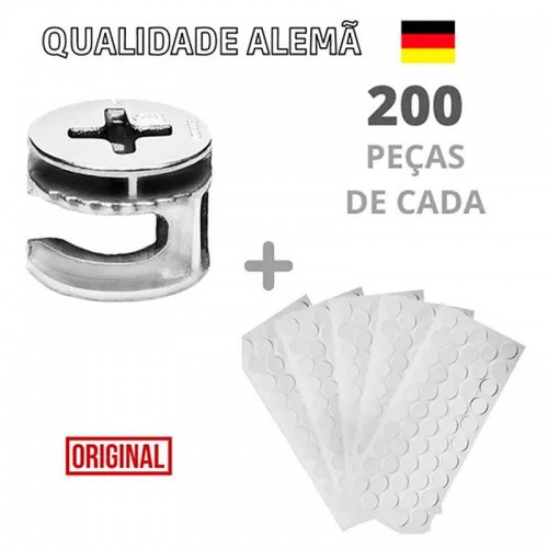 Kit Promocional C/ 200 Tambor Minifix 15X11 Natural P/15 Mm + 200 Tapa Furos Adesivos Branco Tx 19 Mm