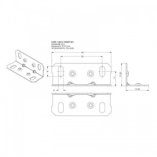 Cantoneira De Aço 17,5 X 17,5 X 46 mm 4 Furos Zinco Branco (Kit Com 200 Un)