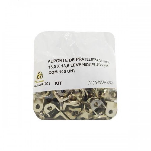 Suporte De Prateleira 2 Furos 13,5 X 13,5 Leve Niquelado (Kit Com 100 Un)