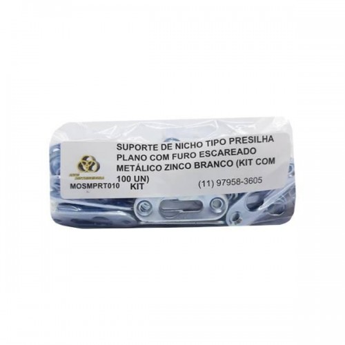 Suporte De Nicho Tipo Presilha Plano Com Furo Escareado Metálico Zinco Branco (Kit Com 100 Un) Suporte De Nicho Tipo Presilha Plano Com Furo Escareado Metálico Zinco Branco (Kit Com 100 Un)