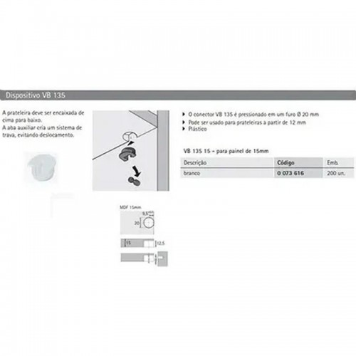 Suporte De Prateleira Plástico Vb 135 / Rafix Tab 20 Branco (Kit Com 100) Suporte De Prateleira Plástico Vb 135 / Rafix Tab 20 Branco (Kit Com 100)