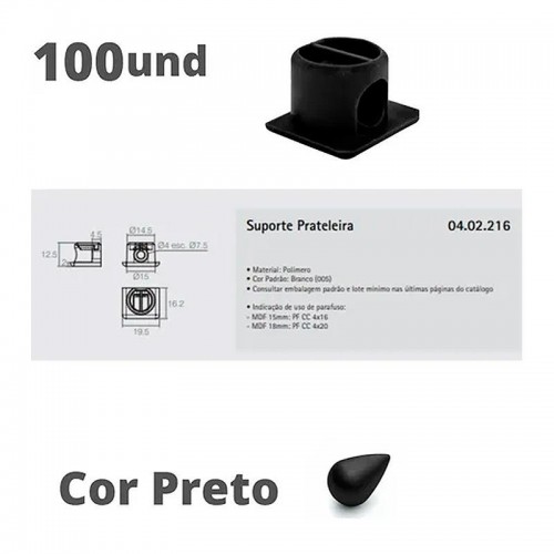 Suporte De Prateleira Invisível Plástico Preto (Kit Com 100) Suporte De Prateleira Invisível Plástico Preto (Kit Com 100)