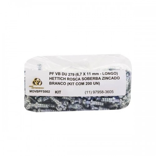 Parafuso Vb Du 279 (6,7 X 11 Mm - Longo) Hettich Rosca Soberba Zincado Branco (Kit Com 200 Un)