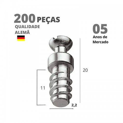 Parafuso Vb Du 279 (6,7 X 11 Mm - Longo) Hettich Rosca Soberba Zincado Branco (Kit Com 200 Un)