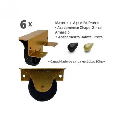 Rodizio P/Cama Auxiliar Tipo Gavetão Rb 50 Zinco Amarelo (Kit C/6 Un)