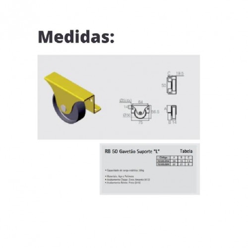 Rodizio P/Cama Auxiliar Tipo Gavetão Rb 50 Zinco Amarelo (Kit C/6 Un)