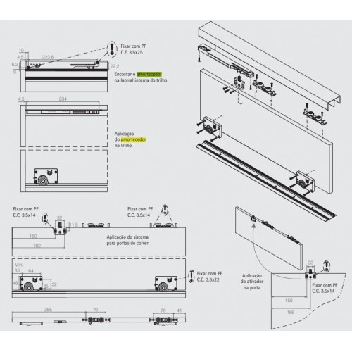 Kit Amortecedor Para Sistema De Portas De Correr Duo 1 Porta Cor Cinza Kit Amortecedor Para Sistema De Portas De Correr Duo 1 Porta Cor Cinza