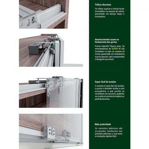 Sistema De Portas De Correr Bigfer Super 40 2 Portas 15 A 20Mm Com Amortecimento Sistema De Portas De Correr Bigfer Super 40 2 Portas 15 A 20Mm Com Amortecimento