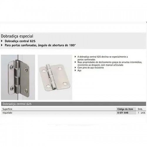 Dobradiça Central Para Kit Wing Line 26 Hettich (Kit Com 4 Peças)