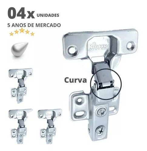 Dobradiça Bigfer Com Amortecimento Alta (Curva) Calco Fixo (Kit C/4) Dobradiça Bigfer Com Amortecimento Alta (Curva) Calco Fixo (Kit C/4)