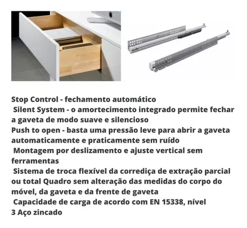 Kit Corrediça Quadro V6 (Extração Total) Invisível 300 Mm Silent System Hettich Kit Corrediça Quadro V6 (Extração Total) Invisível 300 Mm Silent System Hettich