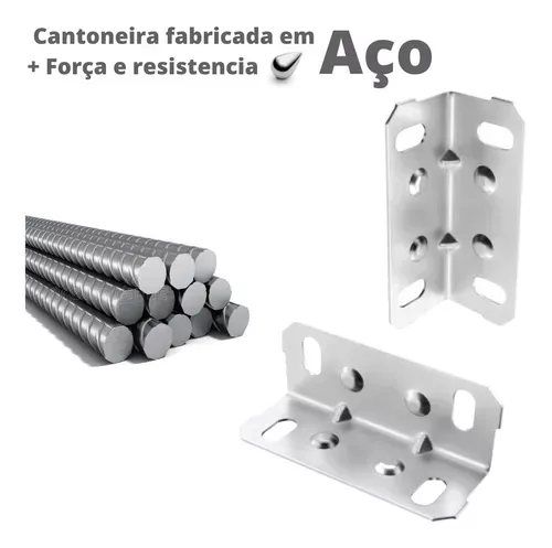 Cantoneira De Aço 17,5 X 17,5 X 46 mm 4 Furos Zinco Branco (Kit Com 200 Un)