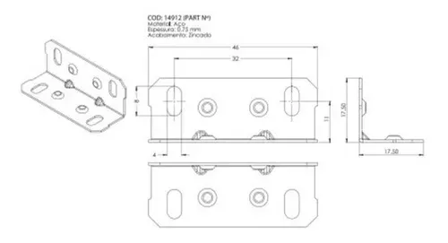 Cantoneira De Aço 17,5 X 17,5 X 46 mm 4 Furos Zinco Branco (Kit Com 200 Un)