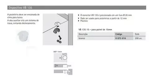 Suporte De Prateleira Plástico Vb 135 / Rafix Tab 20 Branco (Kit Com 100) Suporte De Prateleira Plástico Vb 135 / Rafix Tab 20 Branco (Kit Com 100)