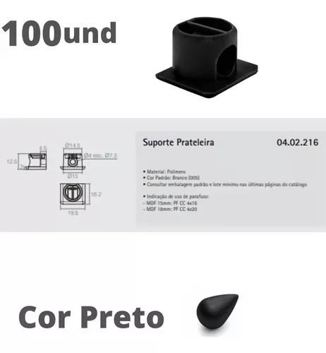 Suporte De Prateleira Invisível Plástico Preto (Kit Com 100) Suporte De Prateleira Invisível Plástico Preto (Kit Com 100)