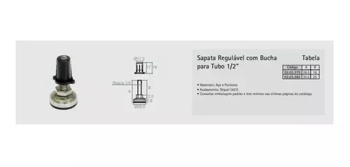 Sapata Regulável Com Bucha 1/4 X 20,5 X 36,4 (Longa) (Kit Com 20 Un)