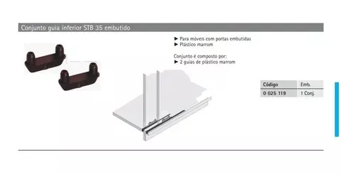 Guia Inferior Para Sistema De Portas De Correr Stb 35 Hettich (Kit Com 6 Unidades)