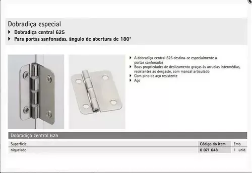 Dobradiça Central Para Kit Wing Line 26 Hettich (Kit Com 4 Peças)